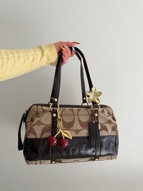 Vintage Coach Signature Stripe Shoulder Bag w/gold hardware